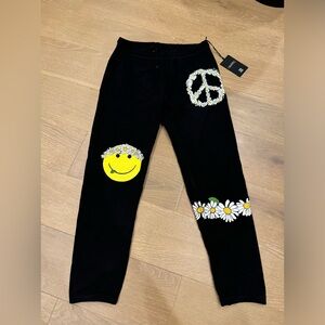 Lauren Moshi Medium Peace Sign & Faces Black Joggers. ⚡️☮️